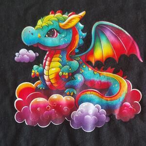 Graphic T-Shirt Kids Size Large Multicolor Dragon Short Sleeve Tee